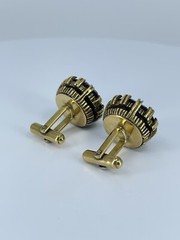 Red Glass cufflinks Faceted round prong set open gold tone 1-1/8″