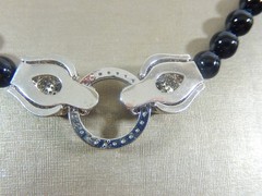 VTG 2 PANTHER HEAD KNOTTED BLACK ONYX WHITE SPINEL RUBY RHODIUM PLATED NECKLACE
