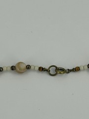 Vintage MOP Mother of Pearl & natural Stone Agate Bead Necklace Chrome Shiny 44″