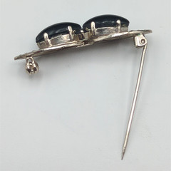 Vintage Brooch Pin Western Germany Black Glass Faux Marcasite Silver Tone Gothic