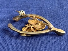 Vtg Heavy Gold Filled Pearl Pin 3.05g Jewelry Pansy In Wishbone Brooch *READ*