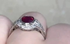 3Ct Art Deco Style Oval Cut Lab Created Ruby Halo Wedding 14K White Gold FN Ring