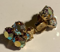 Aurora Borealis AB Clip-On Earrings Gold Tone Vintage