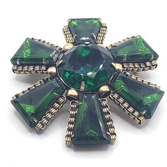 Vintage CZECH Glass Deep Green Brilliant & Tapered Baguette Rhinestone Brooch