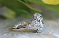 Art Deco Style Cushion Lab Created Diamond Engagement 14K White Gold Finish Ring