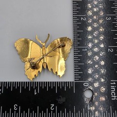 Damascene Butterfly Brooch Pin Spain Gold & Silver Tone Black Enamel 1.75″ READ