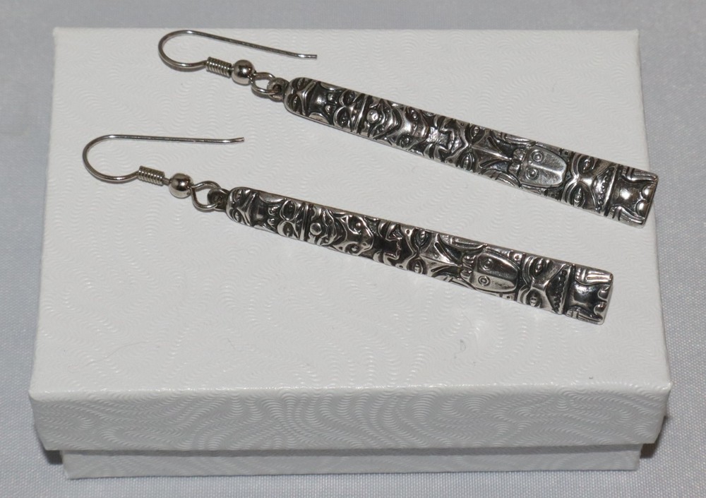 Vintage Sterling Native American Bill Wilson Alaskan Totem Pole Dangle Earrings