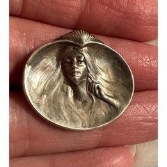 Antique Art Nouveau 935 Silver Pin Woman Flowing Hair
