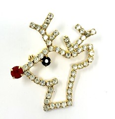 Christmas Reindeer Reindeer Vintage Pin Brooch Hand Made Gold Overlay