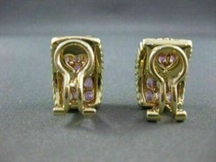 WIDE 2.90CTW PINK SAPPHIRE DIAMOND 18KT WHITE & YELLOW GOLD EARRINGS #21752