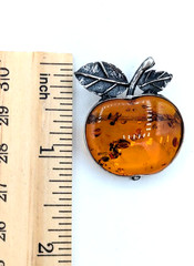 Vintage Amber Apple Brooch Sterling Silver Teacher Gift Baltic