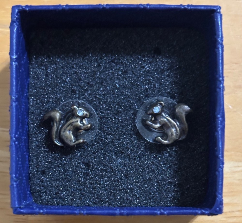 1 pair very cute Vintage 60s stud earrings of squirrel with glass eyes