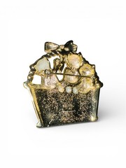 Four Green-Eyed Kitty Cat Kittens in Basket Pin Brooch Gold Tone Metal AJC