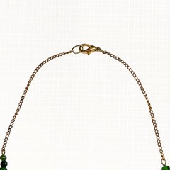 Vintage Necklace Green Art Glass Boho Gold Tone Chain Beaded Handmade Bib 17.75″