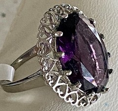 Vibrant Purple Statement Cocktail Ring Ornate Vintage Style Oval Faceted Size 6
