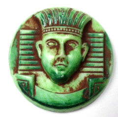 Vintage Czech Egyptian Revival Green King Tut Pharaoh Round Cabochon, Cab, 30mm