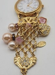 Vintage RARE Signed Kirks Folly Goldtone Blushing Heart Watch 1994 7.5″