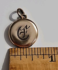 Victorian Petite Rose Gold Fill Round Photo Locket Charm “C” Monogram Antique
