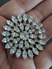 Vintage B. David Clear Rhinestone Brooch Round Excellent T15