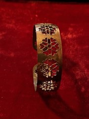 Vintage Copper Bangle Cuff Bracelet With Hearts 3/4” Wide