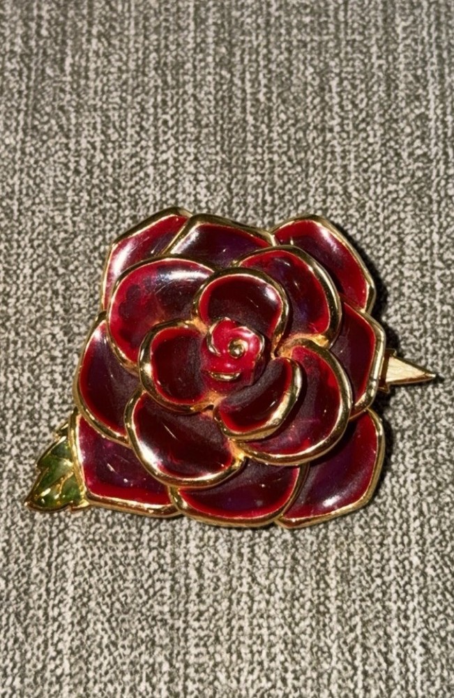 Joan Rivers Plique A Jour Rose Brooch
