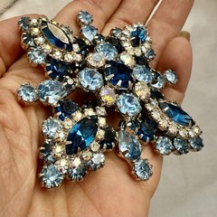 ORIGINAL By ROBERT BLUE & AB CRYSTAL RHINESTONE PIN BROOCH PENDANT VINTAGE 3.25”