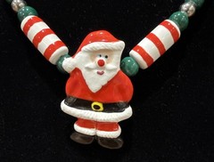 Vtg Flying Colors Christmas Santa Claus Ceramic Necklace Collectible 1980s 20”