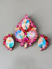 Vtg Verified BOOK SET JULIANA AB Pink Rivoli Brooch/Pend Earring Set