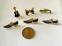 Assorted Gold Toned Enamel Pins (Guitar, Bow, Seahorse, and Shoes)