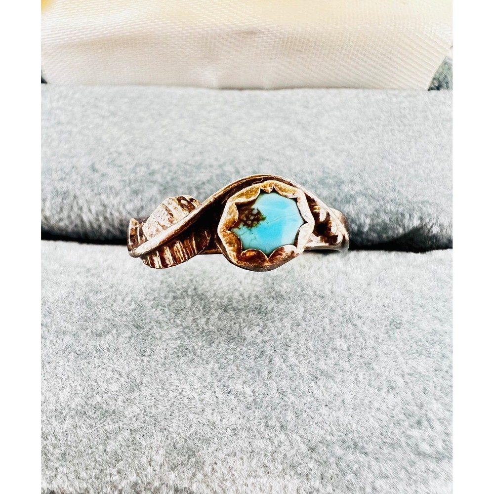Vintage Sterling Silver Navajo Turquoise Leaf Bypass Ring Southwestern Size 8