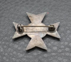 VINTAGE MILITARY CROWN CROSS SHIELD GUILLOCHE ENAMEL BROOCH PIN