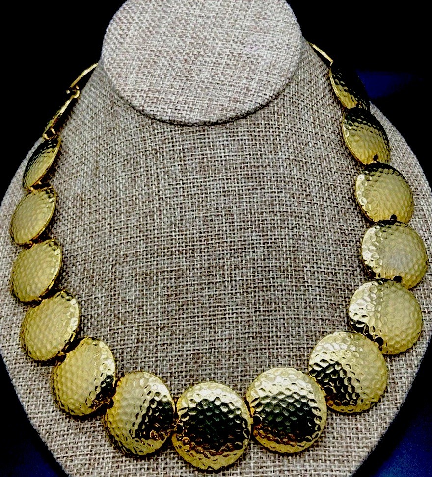 RJ Graziano Circular Hammered Disc 17″ TO 20″ Necklace Signed NEW