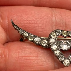 Vintage Heart Rhinestones Sterling Silver 935 Brooch Pin