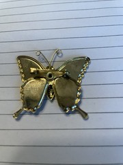 Vintage Blue Enamel Butterfly Brooch Gold Tone