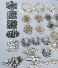 Lot Vtg Art Nouveau Art Deco Filigree Stampings Brass Silver Jewelry Supplies
