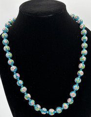 Vintage Chinese Turquoise Cloisonne Enamel Hand-Knotted Floral Bead Necklace 26