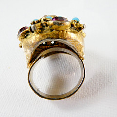 Vintage Rhinestone Cocktail Ring Adjustable Size 6 Faux Turquoise Amethyst Retro