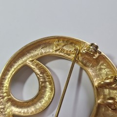 Tona Jewelry Signed Gold Design Swirl Brooch 4 Charms Dangling from 4 Chains