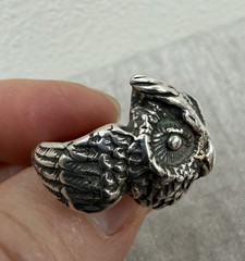 Sterling Silver OWL Ring Sz 7 Artisan Signed Boho Goth REN Faire Modernist 925