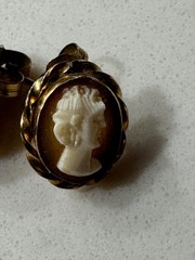 Vintage 12K Gold Filled Shell Cameo Brooch And Earrings Set Matching Mid Century