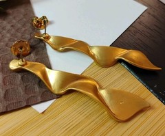 Designer AVON Matte Golden Tone Folded Wavy Metal 2 7/8″ Long Post Earrings!