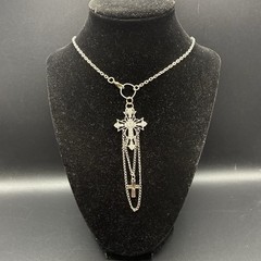 CUSTOM One-of-a-Kind Chain Necklace with a Festoon Style Cross, Silver Tone