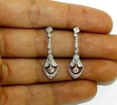 Art Deco Drop Wedding Earrings 2.6 Ct Lab Created Diamond 14K White Gold Over