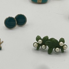 Lot Of 14 Pairs Estate Fashion Vintage Green Turquoise Tone Stud Earrings