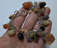Vintage Sterling 7-8inch Natural Stone Toggle Bracelet 925 Silver Tested