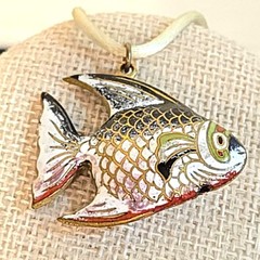 Vintage Cloisonne Fish Pendant Necklace Nautical jewelry Japanese cloisonné art
