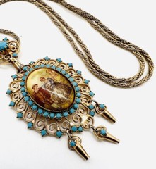 JULIANA Delizza & Elster Turquoise Rhinestone Transfer Necklace Vintage Jewelry