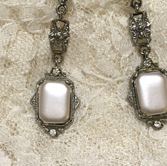 Vintage Art Deco Style Dangle Drop Earrings Silver Tone Pierced Elegant Statemen