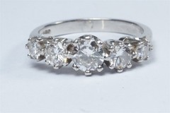 VINTAGE ENGLISH SOLID PLATINUM DIAMOND 5 STONE RING c1980’s – 1.35ct.