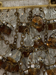 Unique Chandelier Dangle w Clear Rhinestones and Brown & Clear Crystals Brooch